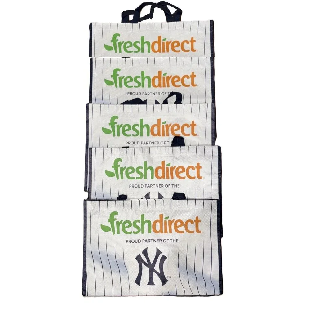 Reusable Shopping/Grocery Tote Bags Fresh Direct NY Yankees Print (5 Bags)